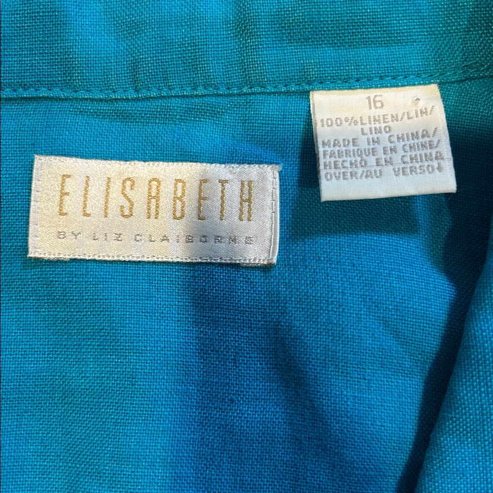 Elisabeth by Liz Claiborne Teal 100%Linen Shirt size 16 Beautiful button down - Picture 3 of 6